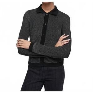 NEW RE/DONE polo cardigan in black/silver/lurex